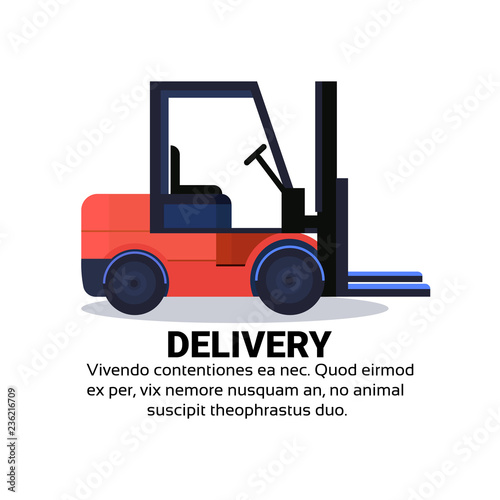 forklift loader pallet stacker truck equipment warehouse international delivery concept isolated copy space flat