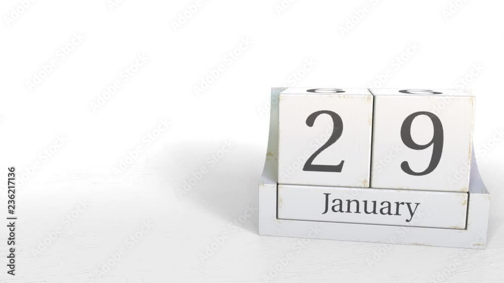 Cube calendar shows January 29 date. 3D animation Cube calendar shows January 29 date. 3D animation