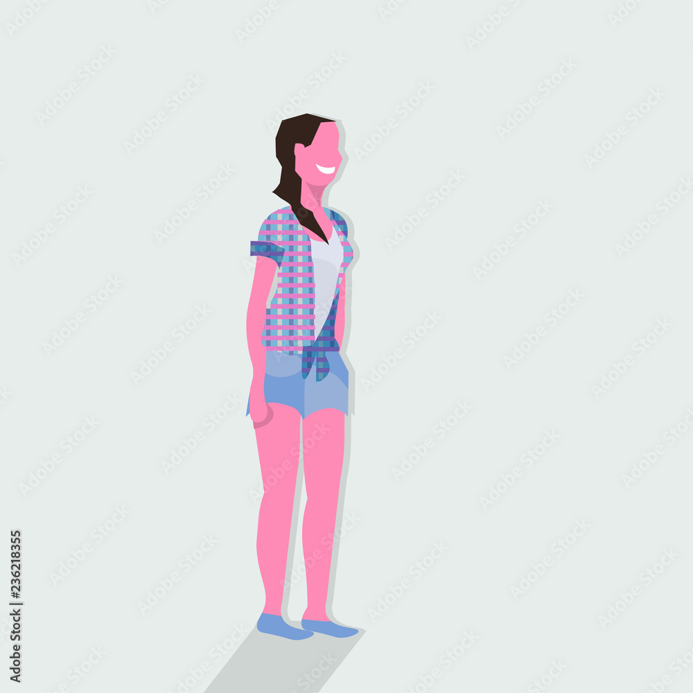 woman brunette hand in pocket standing pose female cartoon character full length flat woman brunette hand in pocket standing pose female cartoon character full length flat