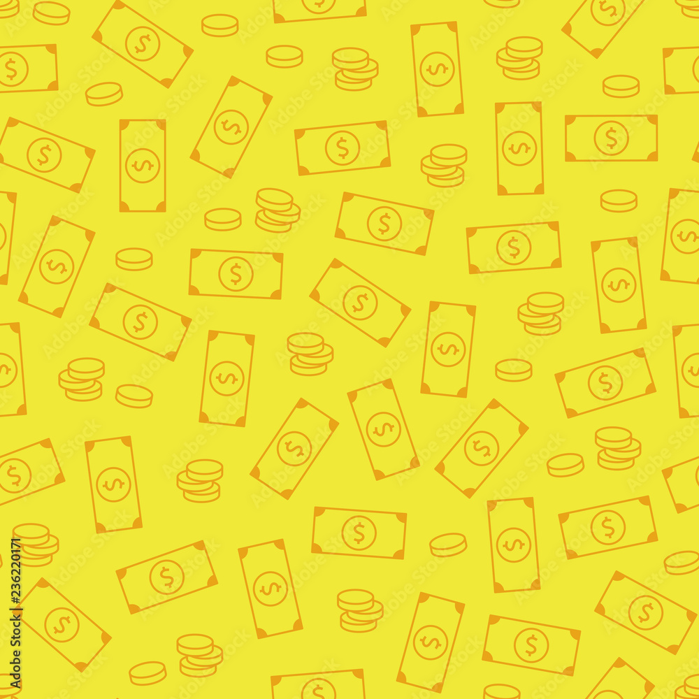 Vector american dollar notes and coins seamless pattern. Banknot Vector american dollar notes and coins seamless pattern. Banknot