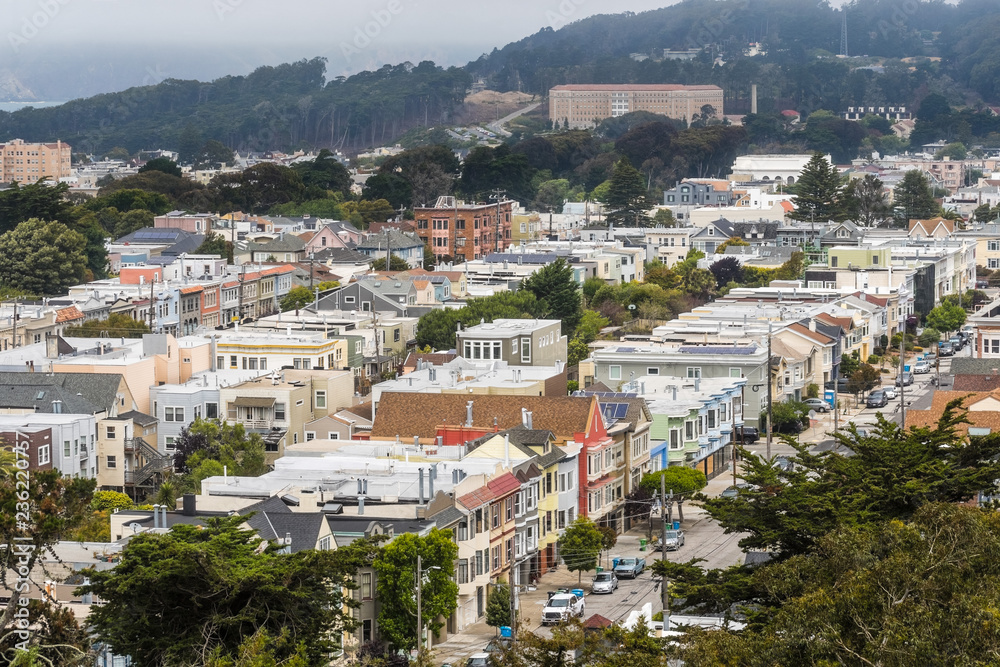 Aerial view of a residential neighborhood in San Francisco, California