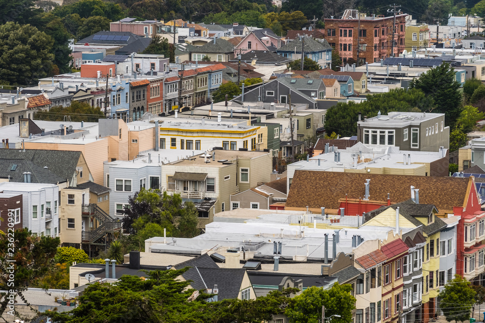 Aerial view of a residential neighborhood in San Francisco, California