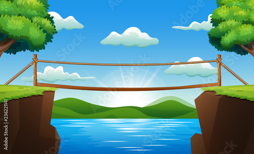 Background scene with bridge across the stream photo