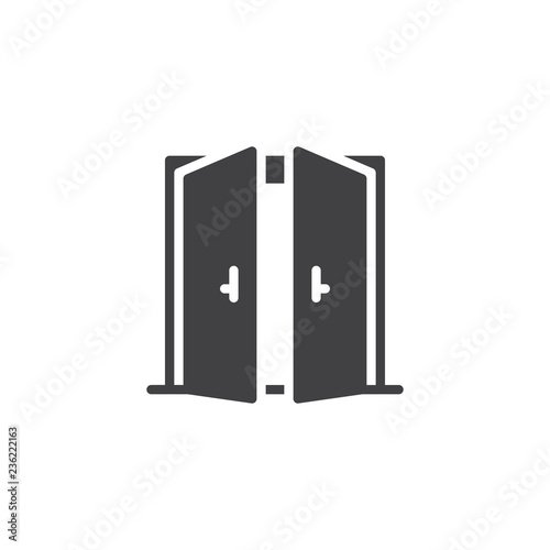 Open double door vector icon. filled flat sign for mobile concept and web design. Exit doorway simple solid icon. Pull door symbol, logo illustration. Pixel perfect vector graphics