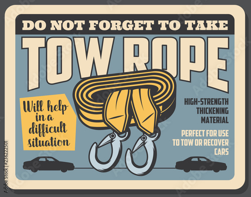 Towing rope to recover car breakdowns