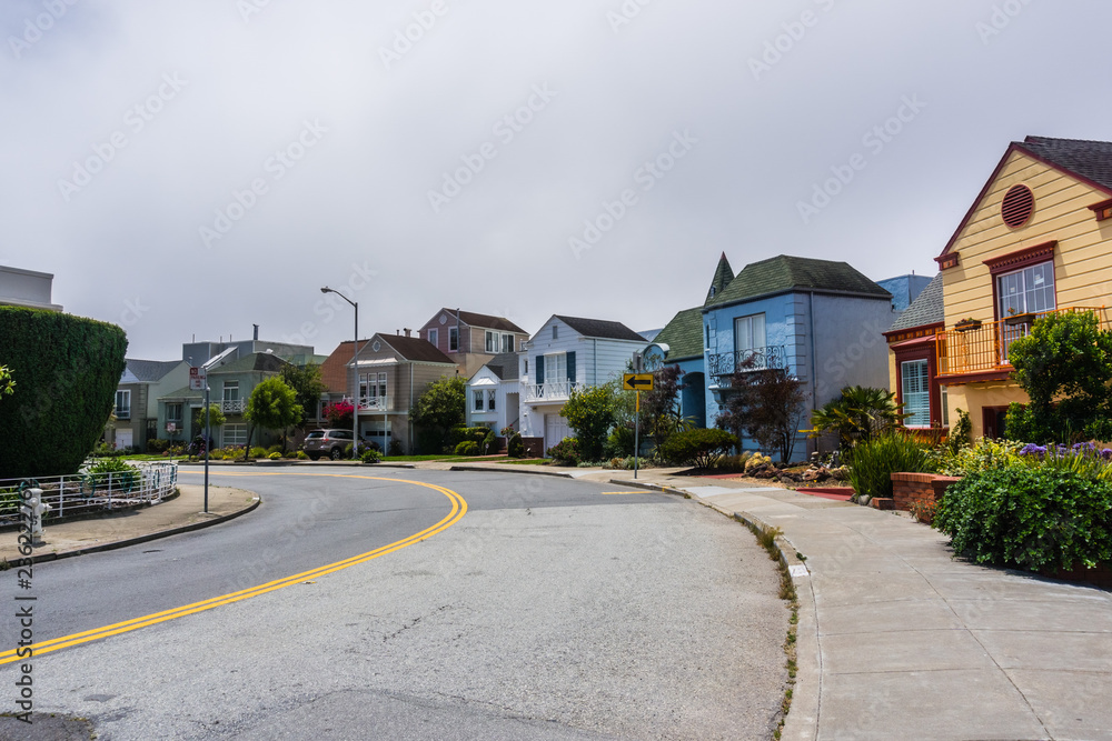 Residential street in the Golden Gate Heights neighborhood, San Francisco, California Residential street in the Golden Gate Heights neighborhood, San Francisco, California