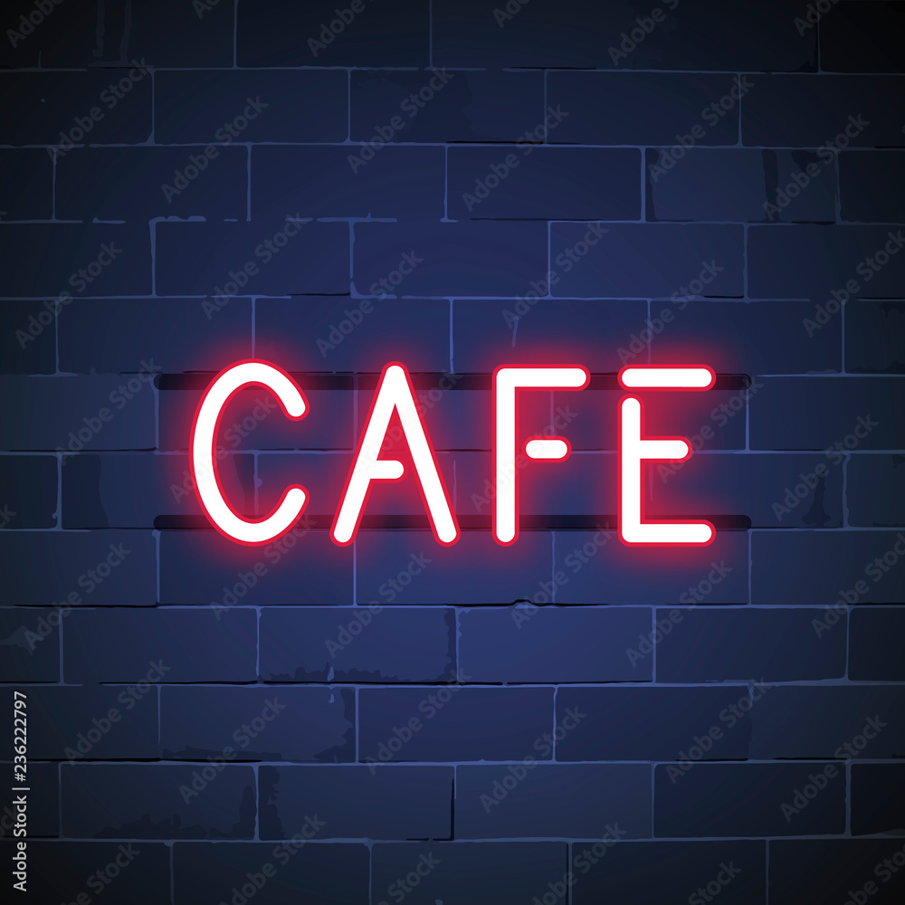 Red cafe neon sign vector