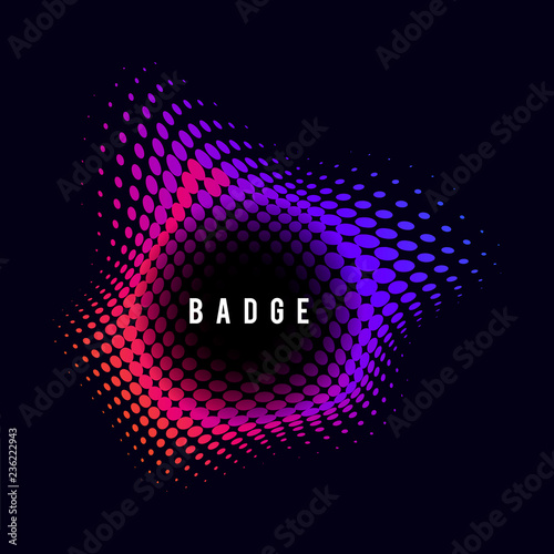 Vibrant halftone badge on black vector background