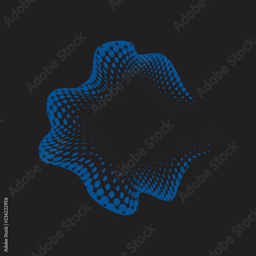 Blue wavy halftone badge on black background vector