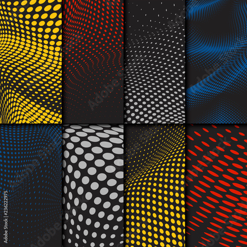 Colorful and black wavy halftone background vector set