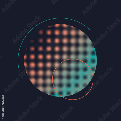Green and orange halftone badge vector