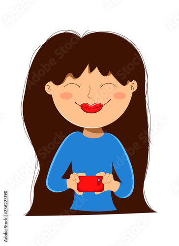 beautiful young girl takes a photo on the phone, vector illustration