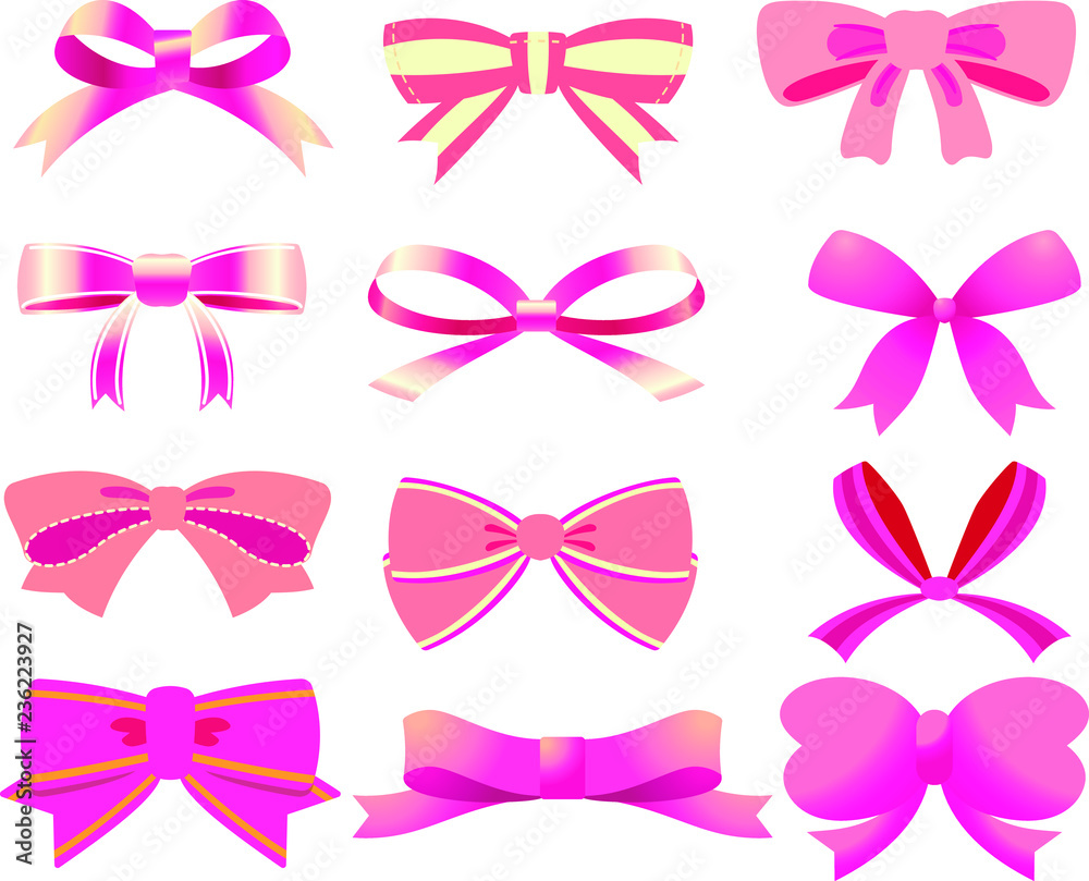 Pink ribbon shaped like a butterfly set