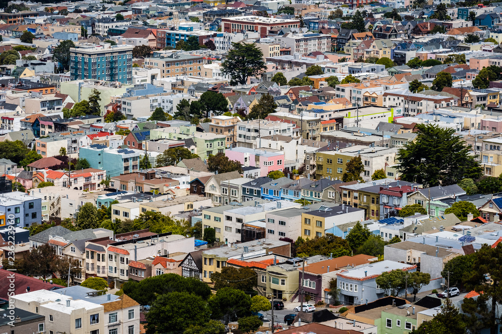 Aerial view of houses in Sunset District, San Francisco, California
