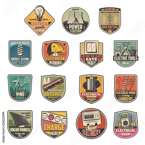 Electricity and energetics industry vector icons