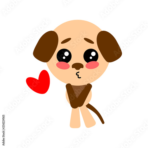 Dog kissing. Cute cartoon character. White background. Flat design puppy. Vector illustration