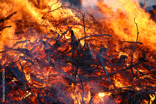 Detail of flames in an outdoor fire in Denmark