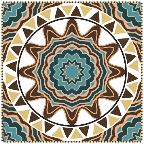 Design for square fashion print. For pocket, shawl, textile, bandanna. Mandala floral pattern. Vector illustration.