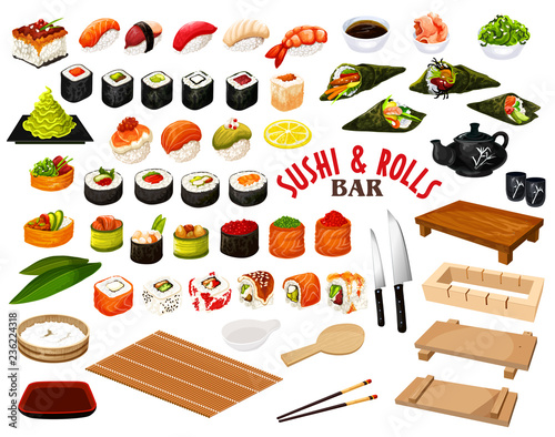 Japanese cuisine from sushi and rolls bar vector photo