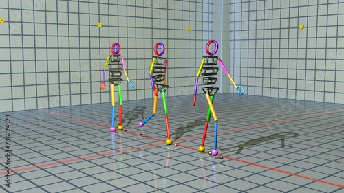 Принти на полотні Gait recognition , motion capture 3d render of character walking