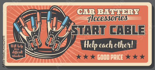 Start cable and battery car service retro poster