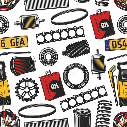 Car spare parts and tools seamless pattern
