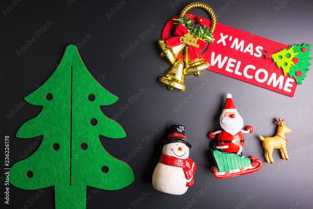 Christmas decorations on black background with copy space.Christmas day concept. Christmas decorations on black background with copy space.Christmas day concept.