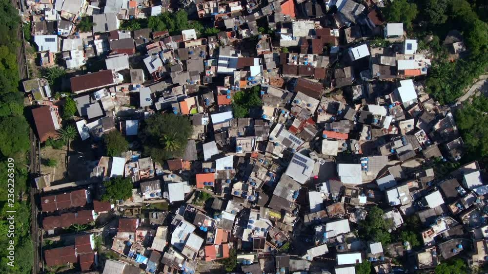 Aerial top view of crowded favela on the slopes of Corcovado mountain in Rio de Janeiro, Brazil. Aerial top view of crowded favela on the slopes of Corcovado mountain in Rio de Janeiro, Brazil.