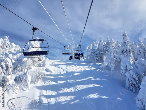 Chairlifts and trails at ski resort
