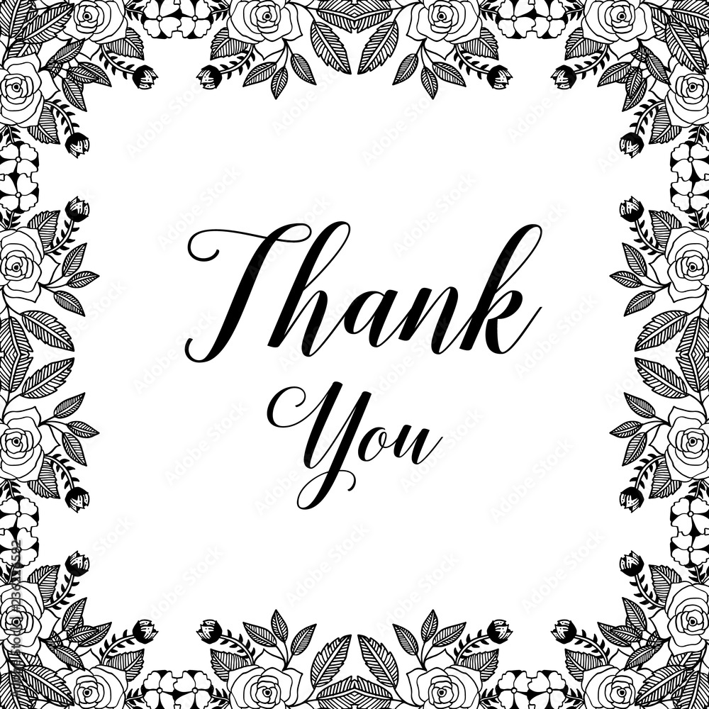 Words THANK YOU frame with floral vector art Words THANK YOU frame with floral vector art