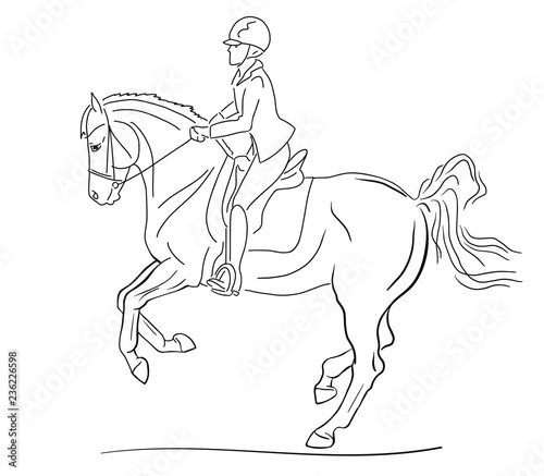 Fototapeta Naklejka Na Ścianę i Meble -  Sketch of a young rider riding a horse.
