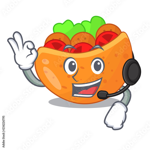 With headphone Pita bread filled with vegetable mascot