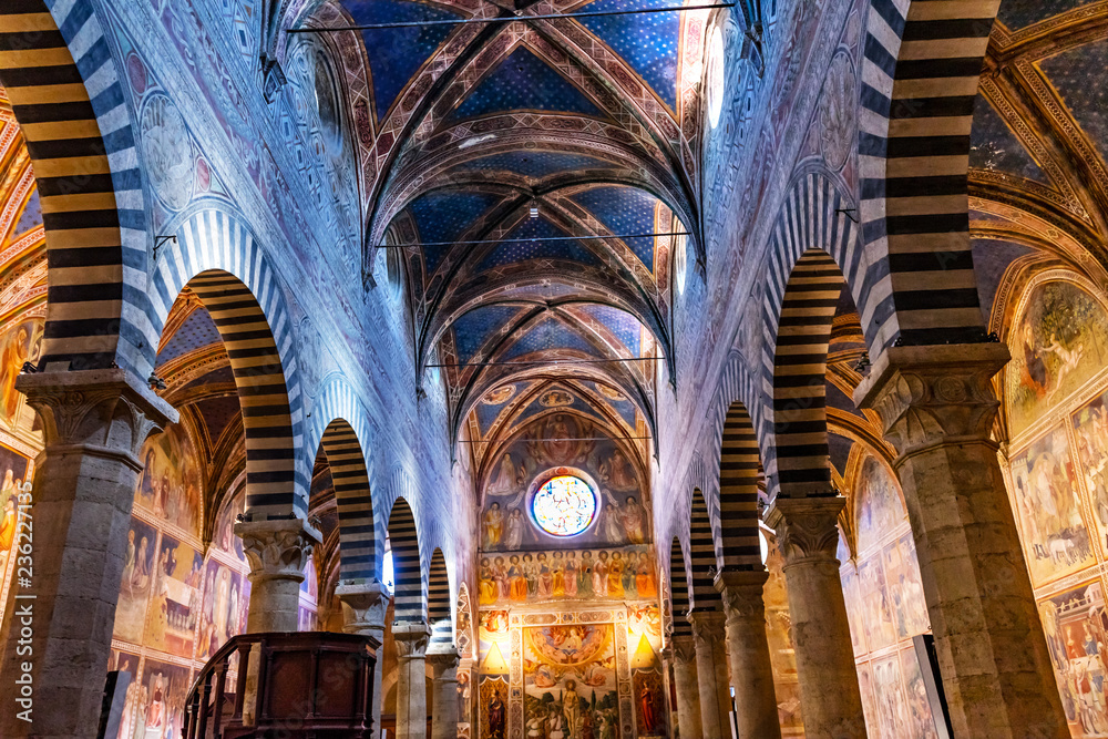 Nave Collegiate Church Santa Maria Assunta San Gimignano Tuscany Italy - obrazy, fototapety, plakaty 
