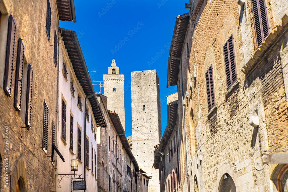Medieval Street Stone Cuganensi Towers San Gimignano Tuscany Italy