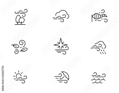 Wind icons in line style. Vector editable line.