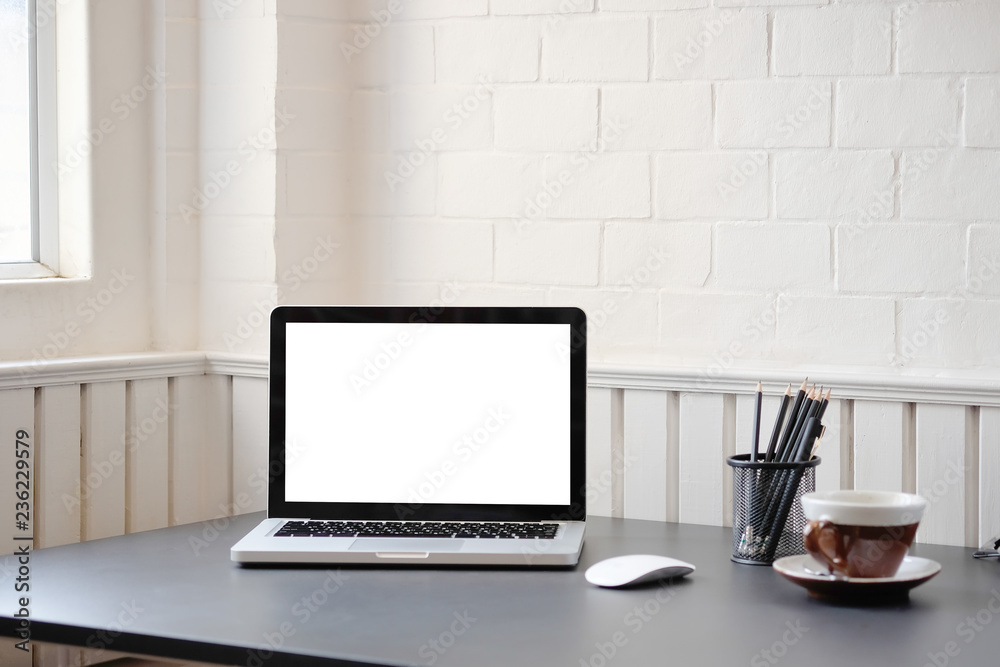 Mockup laptop computer, coffee and pencil on workspace. Mockup laptop computer, coffee and pencil on workspace.