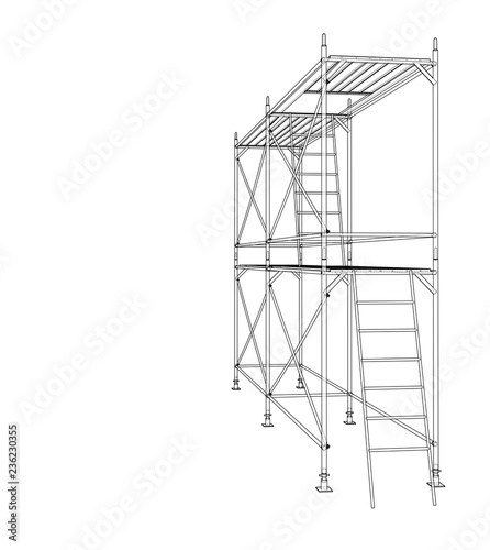 3D outline scaffold. Vector rendering of 3d