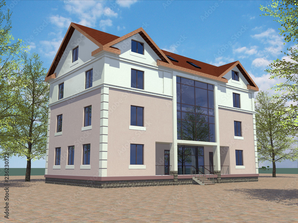 Apartment house, 3D project. Apartment house, 3D project.