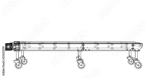 3D outline conveyor belt. Vector rendering of 3d