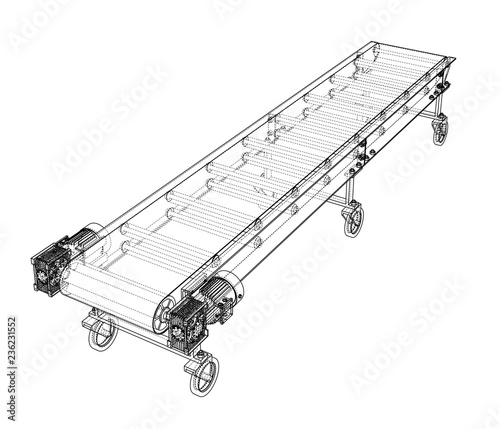3D outline conveyor belt. Vector rendering of 3d