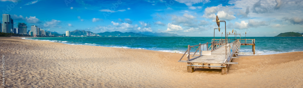  Scenic beautiful view of Nha Trang beach. Panorama