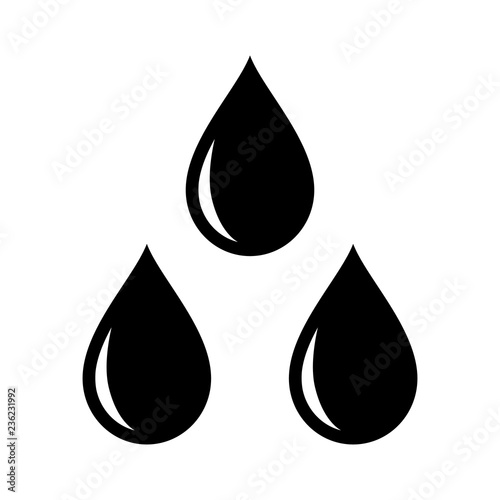 Three water, blood, oil or petrol drops / droplets flat vector icon for apps and websites