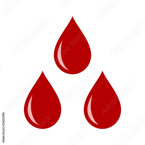 Three red blood drops / droplets flat vector icon for medical apps and websites