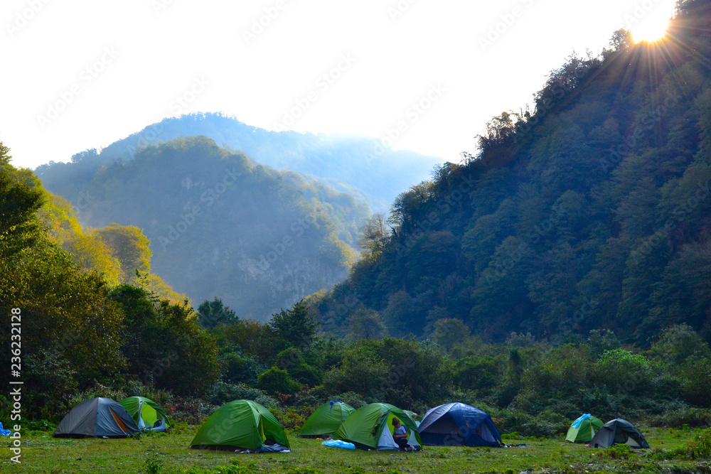 Camping in the mountains. Camp in the mountains.
Morning in the mountains.