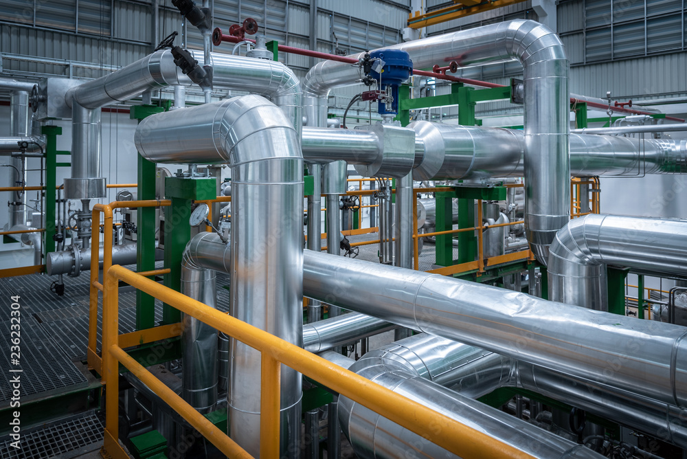 Pipeline and insulation at industrial zone,Pipe of steam at power plant Pipeline and insulation at industrial zone,Pipe of steam at power plant