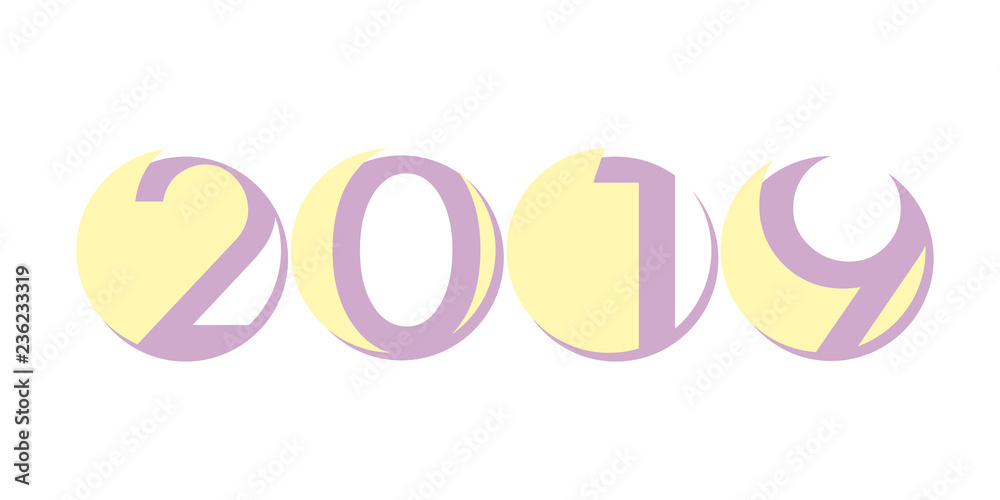 Fototapeta premium Abstract new year 2019, vector creative text into the circle