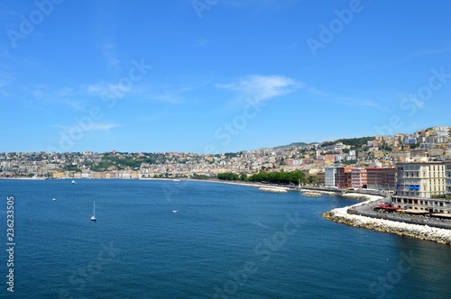 An image of cityscape and sea of the city of Naples, in Italy