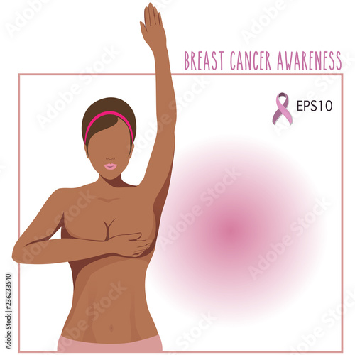 vector of a woman breast cancer checking herself,awareness woman breast cancer concept