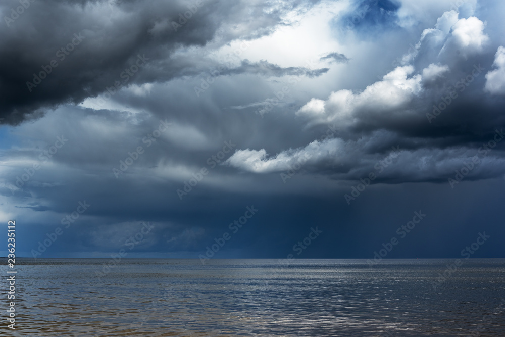 Stormy clouds over gulf of Riga, Baltic sea.