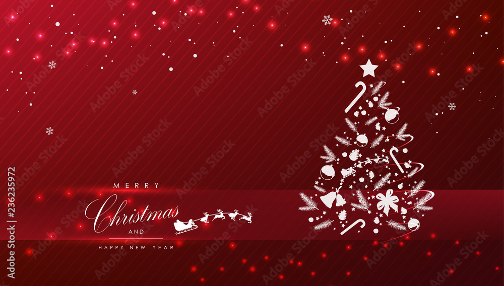 Merry Christmas and happy new year white tree red background template vector Merry Christmas and happy new year white tree red background template vector